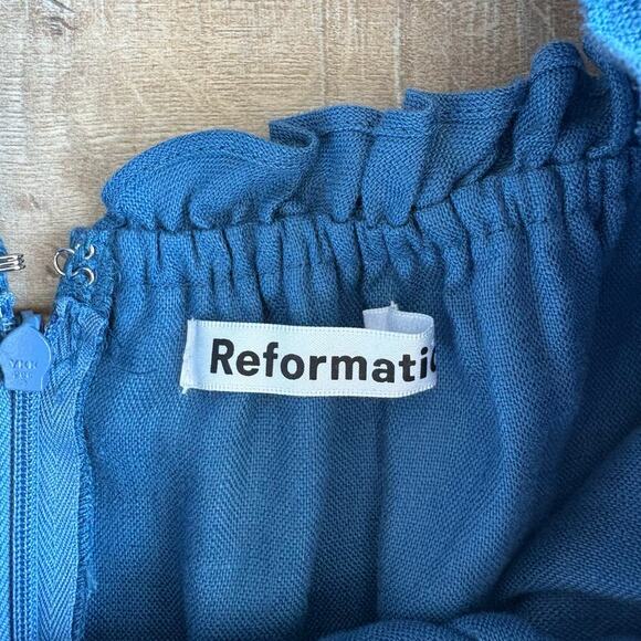 Reformation Robles Blue Linen Mini Dress Size 8 - Picture 4 of 9